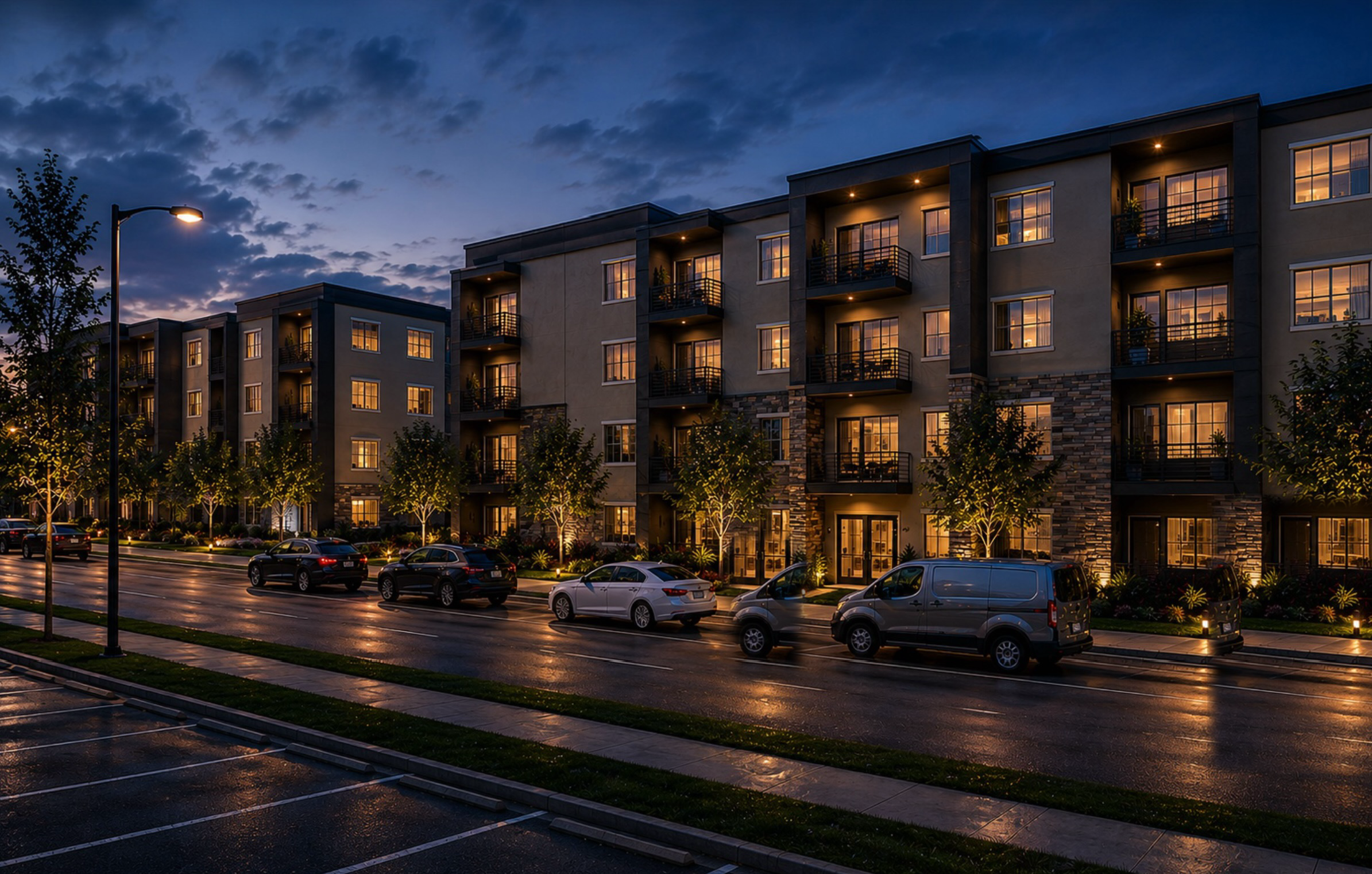 El Camino Apartments evening rendering