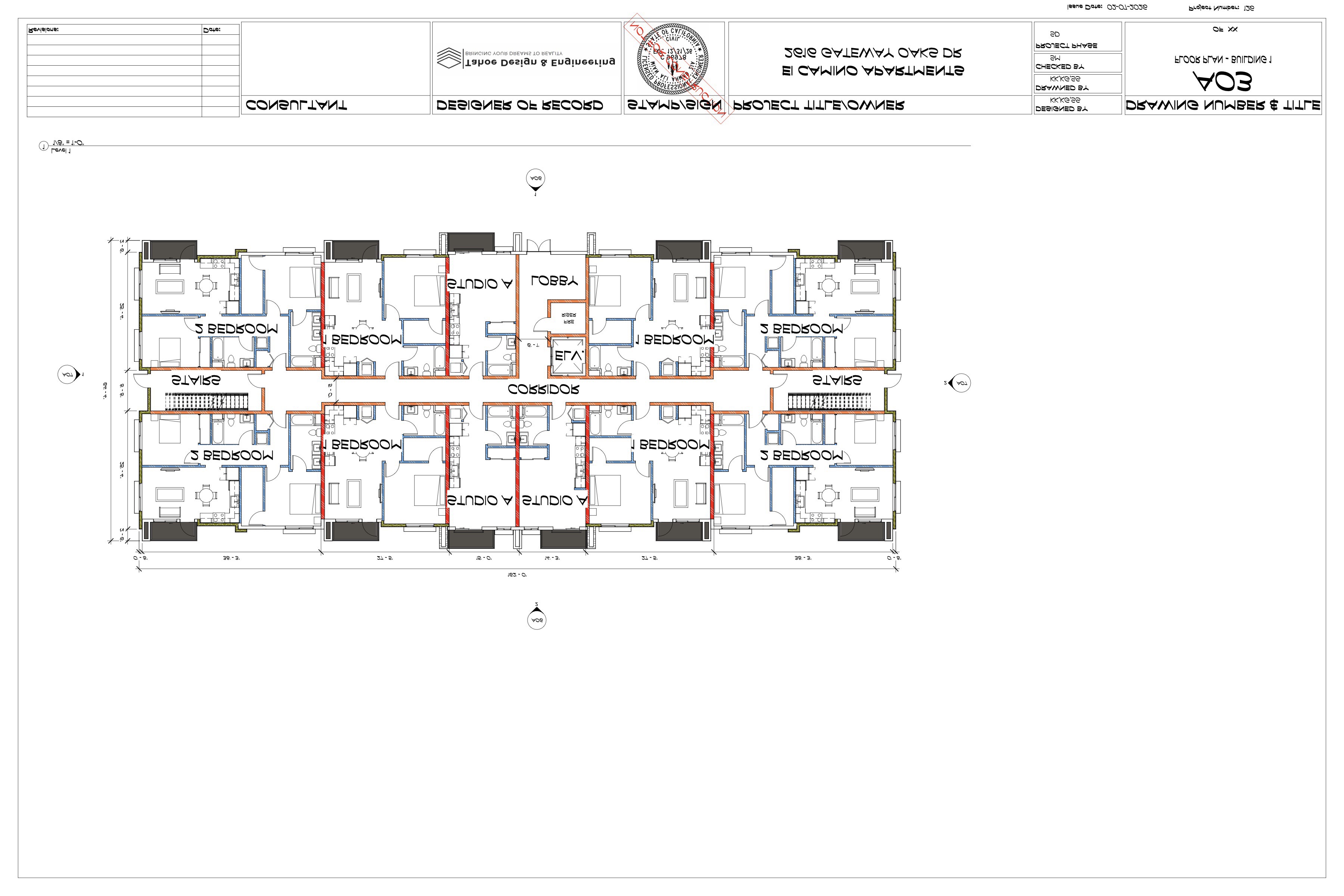 El Camino Apartments Building 1 floor plan sheet