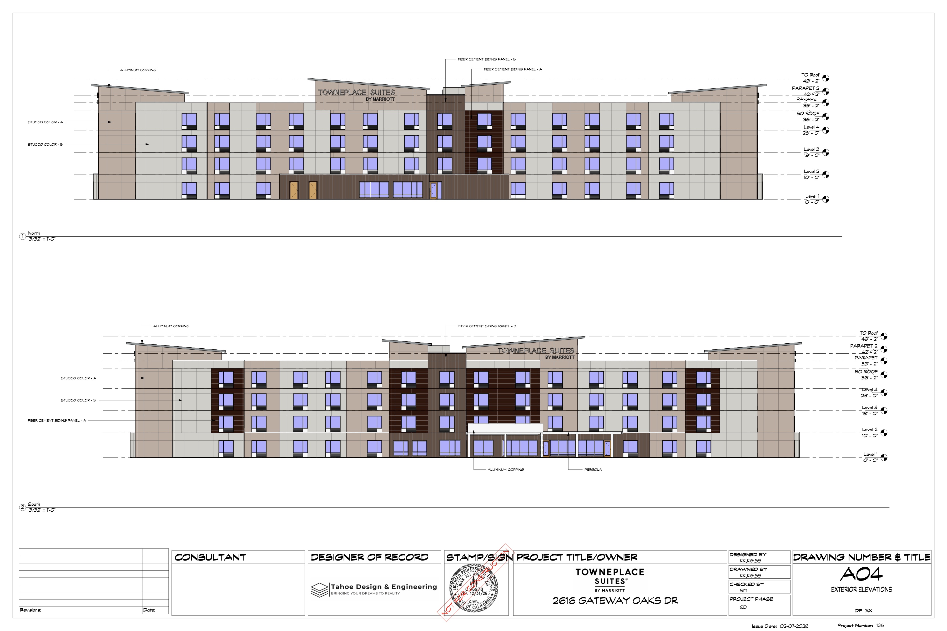 TownePlace Suites Natomas exterior elevation sheet